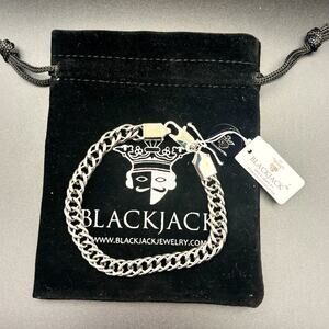 Blackjack BJS31B Mens Stainless Steel Cuban Link Chain Bracelet Lobster Clasp
